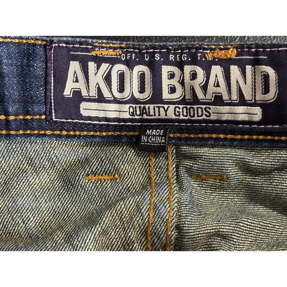 AKOO Men’s Size 32x32 Distressed Blue Denim Jeans Streetwear Baggy Fit - Picture 9 of 15